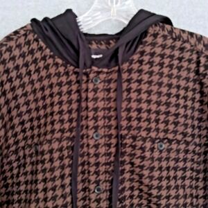 NEW! Button Up Hoodie Flannel Shirt Mens Large Brown Houndstooth Original Use